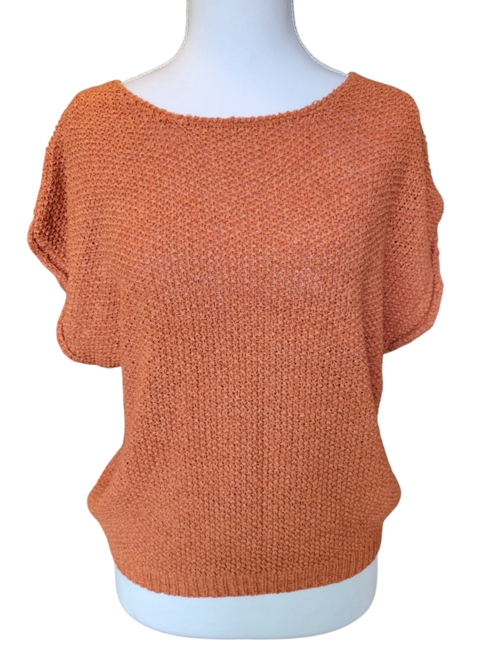 Moon & Madison Terracotta Orange Woven Knit Short Sleeve Sweater Top